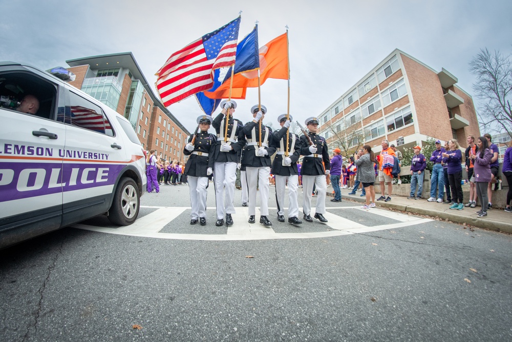 ROTC honor guard leads the parade