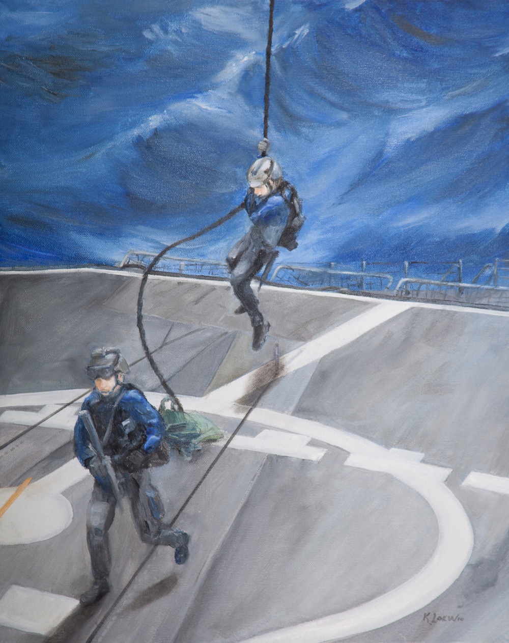 US Coast Guard Art Program 2010 Collection, Ob ID # 201022, &quot;Vertical insertion on the USS Cape St. George,&quot; Karen Loew (22 of 41)