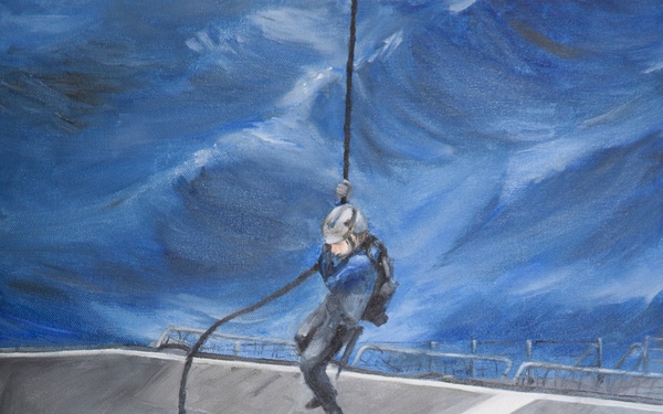 US Coast Guard Art Program 2010 Collection, Ob ID # 201022, &quot;Vertical insertion on the USS Cape St. George,&quot; Karen Loew (22 of 41)