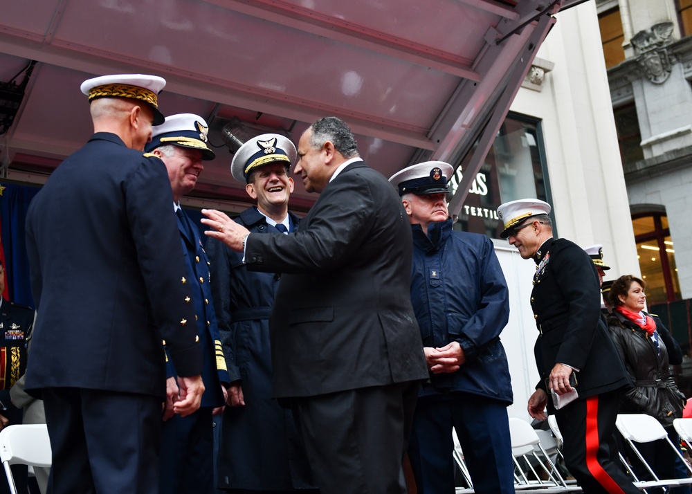 Secretary of the Navy, Carlos Del Toro, Speaks with Special Guests of New York City's 2022 Veterans Day Parade