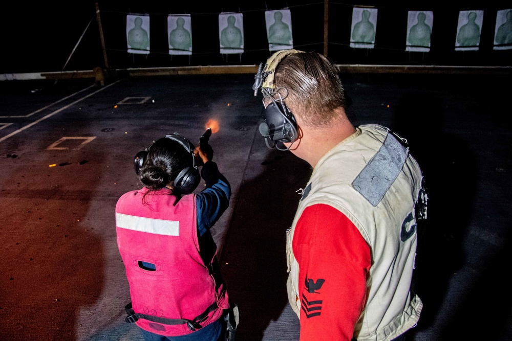 USS Ronald Reagan (CVN 76) conducts small arms qualification course