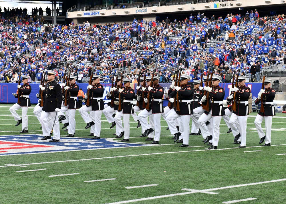 The US Marine Silent Drill Team Performs at Halftime During MetLife Stadium's Salute to Service Game