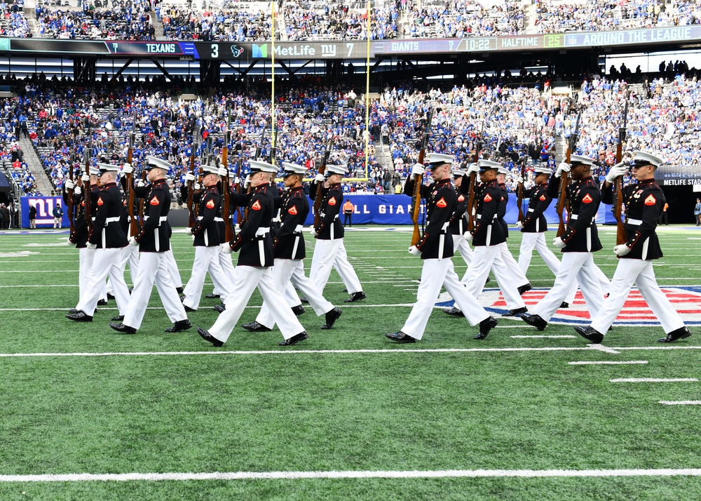 The US Marine Silent Drill Team Performs at Halftime During MetLife Stadium's Salute to Service Game