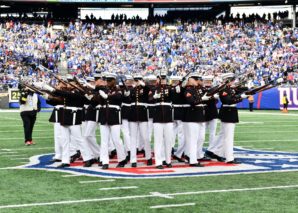 The US Marine Silent Drill Team Performs at Halftime During MetLife Stadium's Salute to Service Game