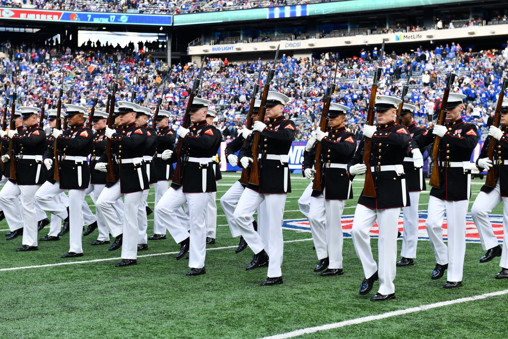 The US Marine Silent Drill Team Performs at Halftime During MetLife Stadium's Salute to Service Game