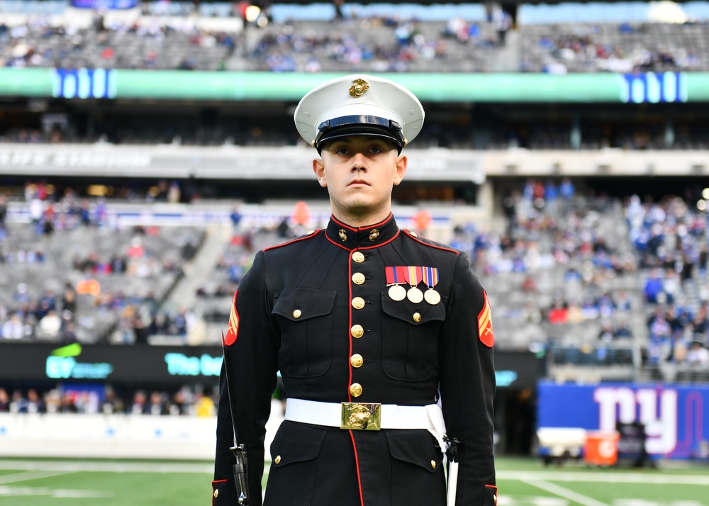 The US Marine Silent Drill Team Performs at Halftime During MetLife Stadium's Salute to Service Game