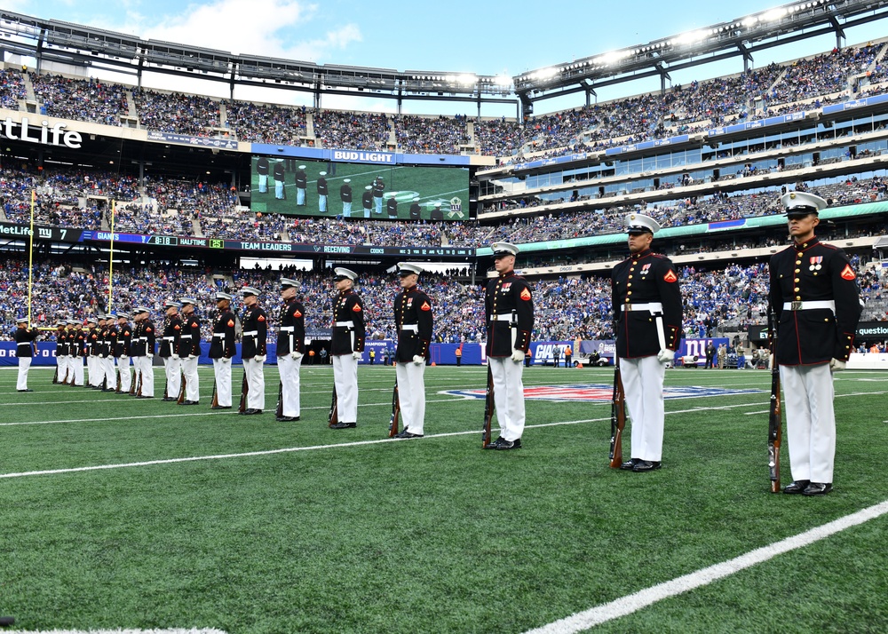 The US Marine Silent Drill Team Performs at Halftime During MetLife Stadium's Salute to Service Game