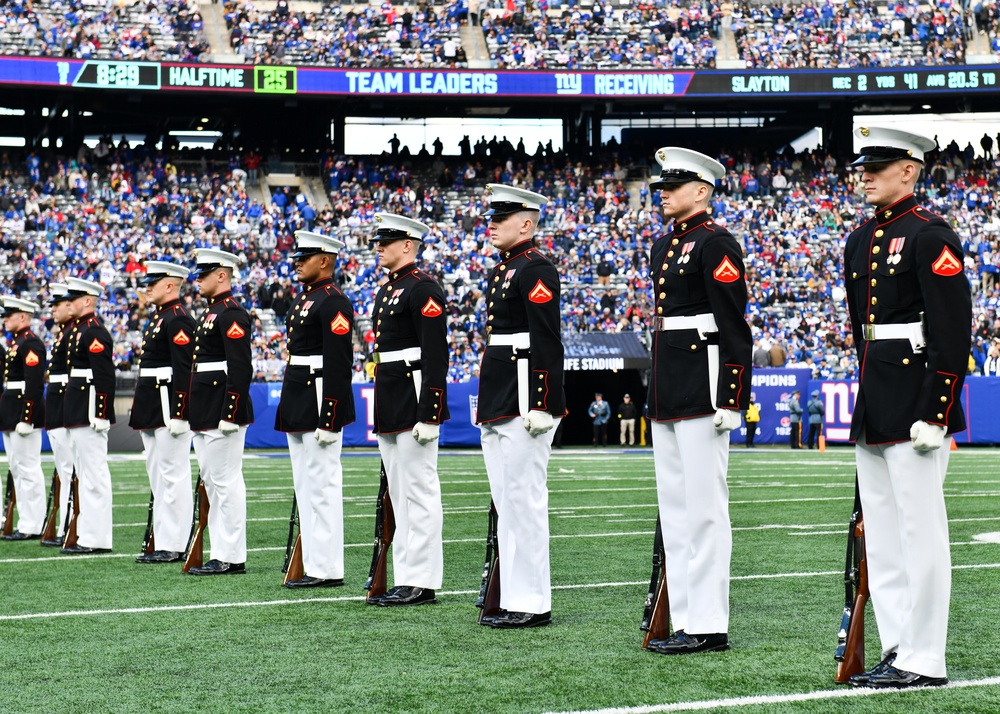 The US Marine Silent Drill Team Performs at Halftime During MetLife Stadium's Salute to Service Game