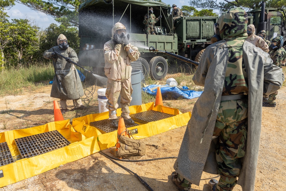 Keen Sword 23: CBRN Marines across III Marine Expeditionary Force conduct decontamination training with U.S. Army Counterparts