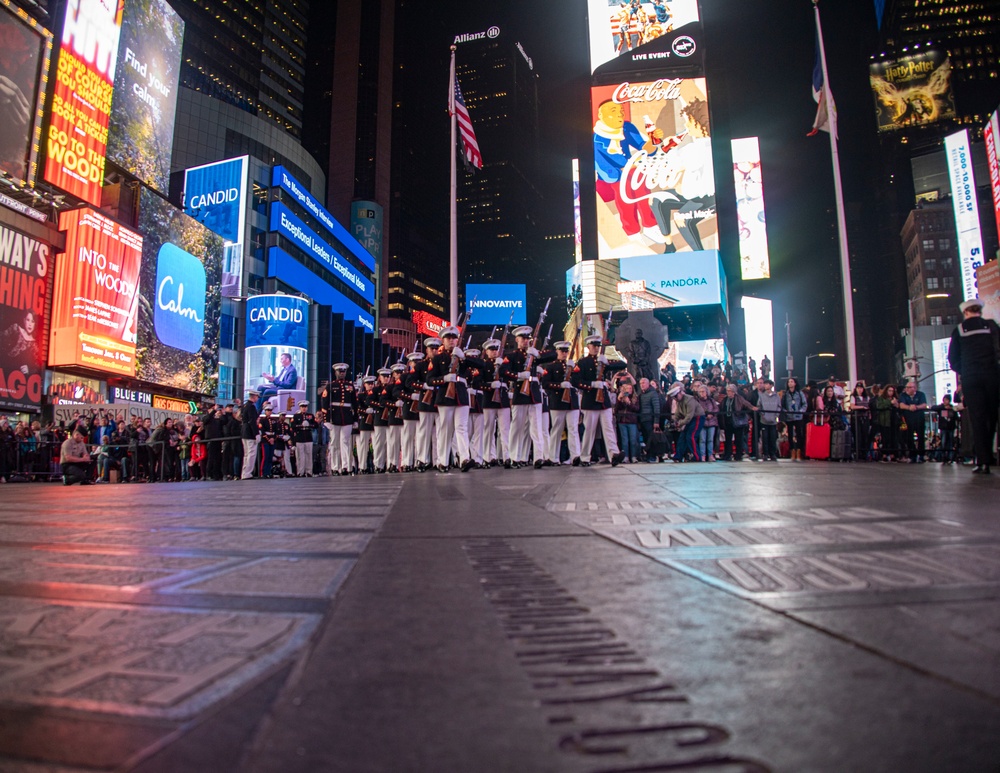 Marines with the Silent Drill Platoon perform at Times Square for the Marine Corps Birthday