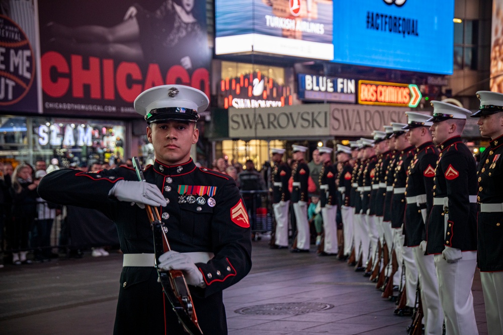 Marines with the Silent Drill Platoon perform at Times Square for the Marine Corps Birthday