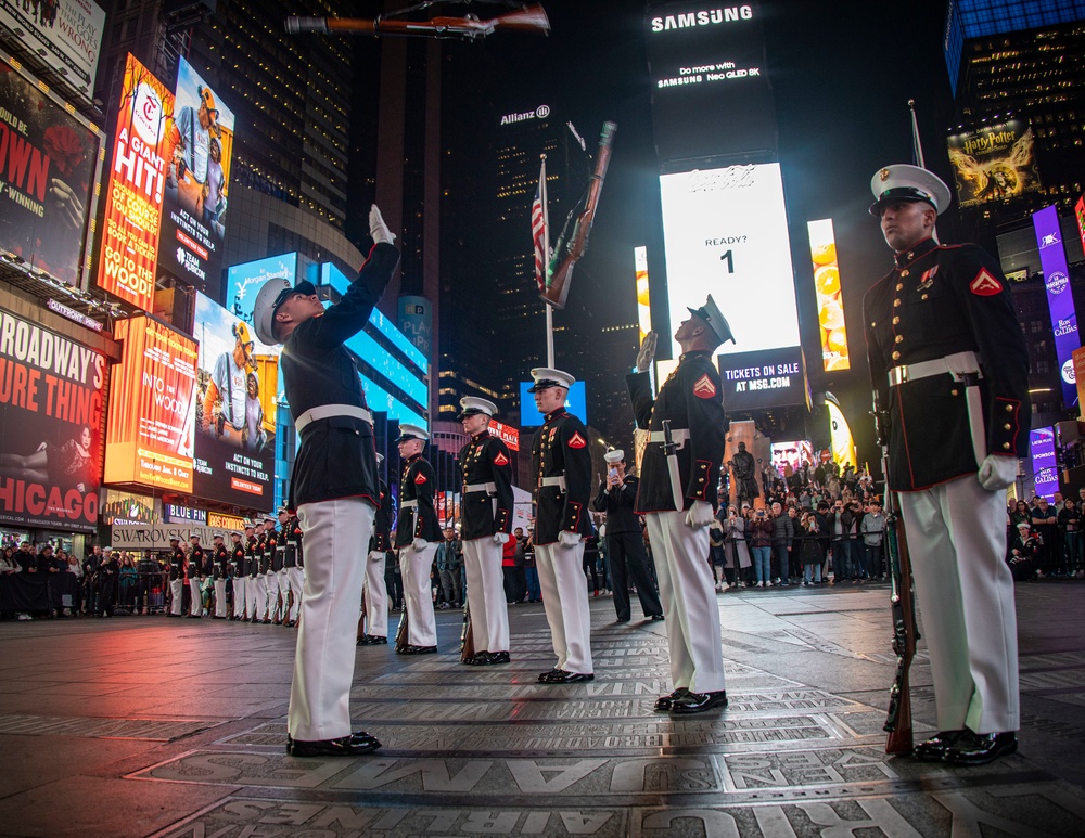 Marines with the Silent Drill Platoon perform at Times Square for the Marine Corps Birthday