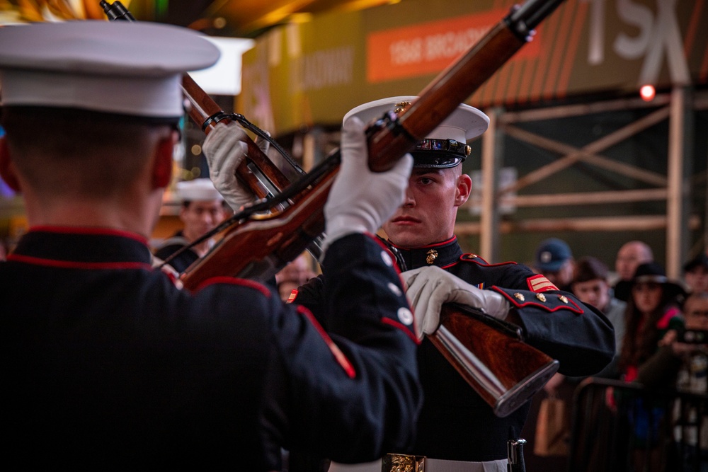 Marines with the Silent Drill Platoon perform at Times Square for the Marine Corps Birthday