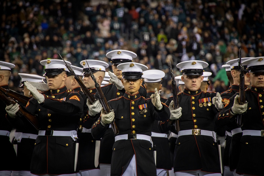 Marines with the Silent Drill Platoon perform over Veteran's Weekend