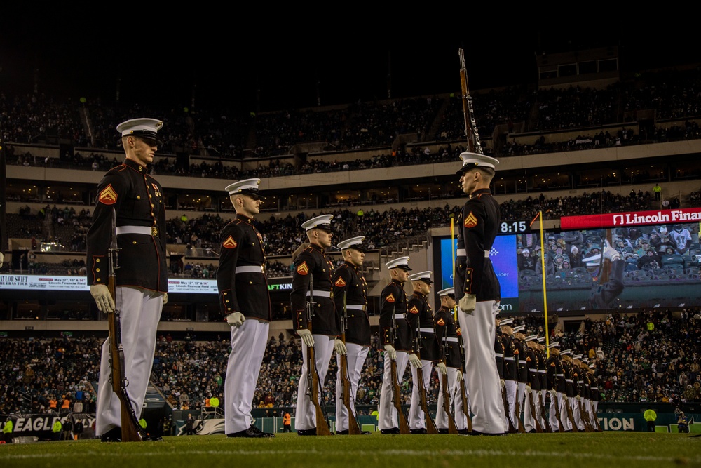 Marines with the Silent Drill Platoon perform over Veteran's Weekend