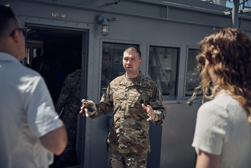 The 8th Theater Sustainment Command’s Commanding General, Maj. Gen. Jered P. Helwig, hosts Congressional Staff Delegates on a visit aboard LSV4