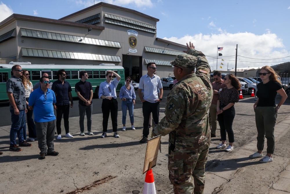 The 8th Theater Sustainment Command’s Commanding General, Maj. Gen. Jered P. Helwig, hosts Congressional Staff Delegates on a visit aboard LSV4