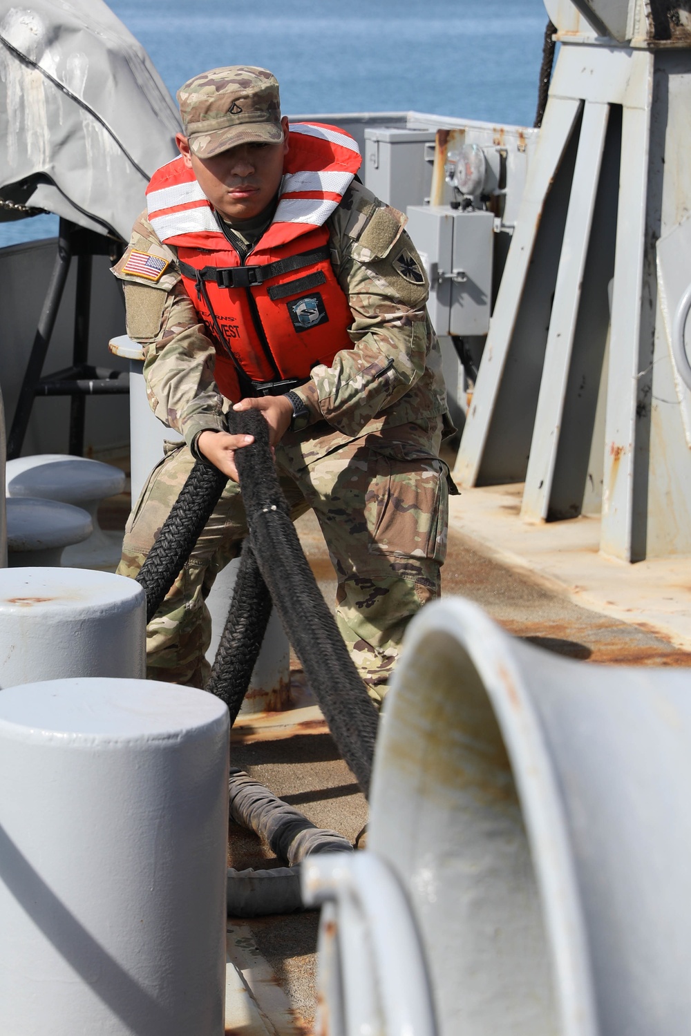 Soldiers with the 8th Special Troops Battalion prepare for upcoming exercise Project Convergence 2022 on Logistical Support Vessel General Brehon B. Somervell