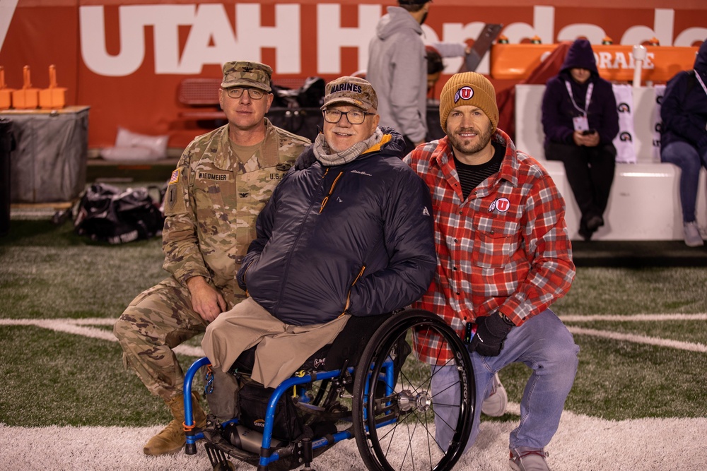 Vietnam veteran is recognized during University of Utah football game.