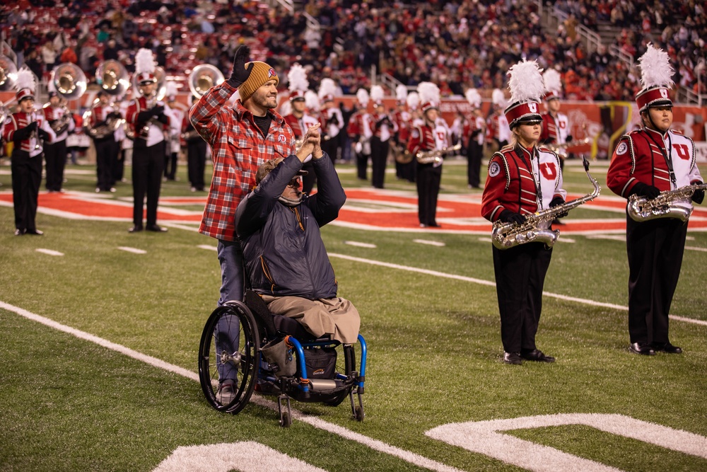 Vietnam veteran is recognized during University of Utah football game.