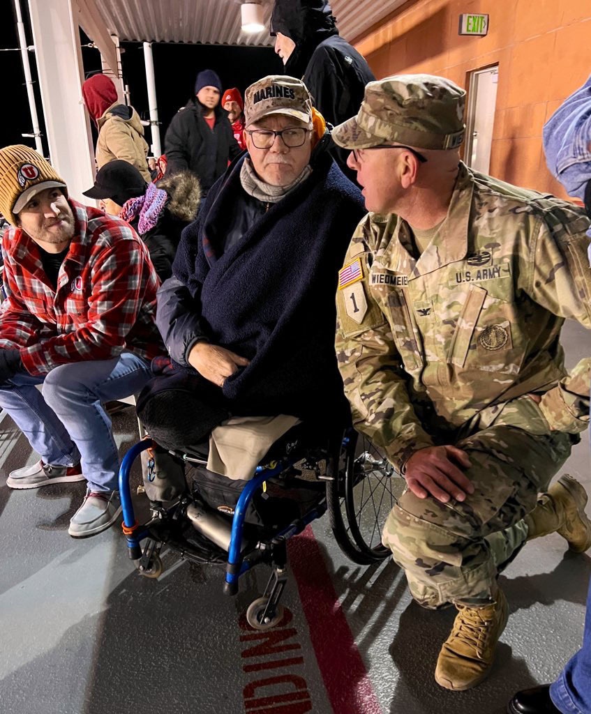 Vietnam veteran is recognized during University of Utah football game.