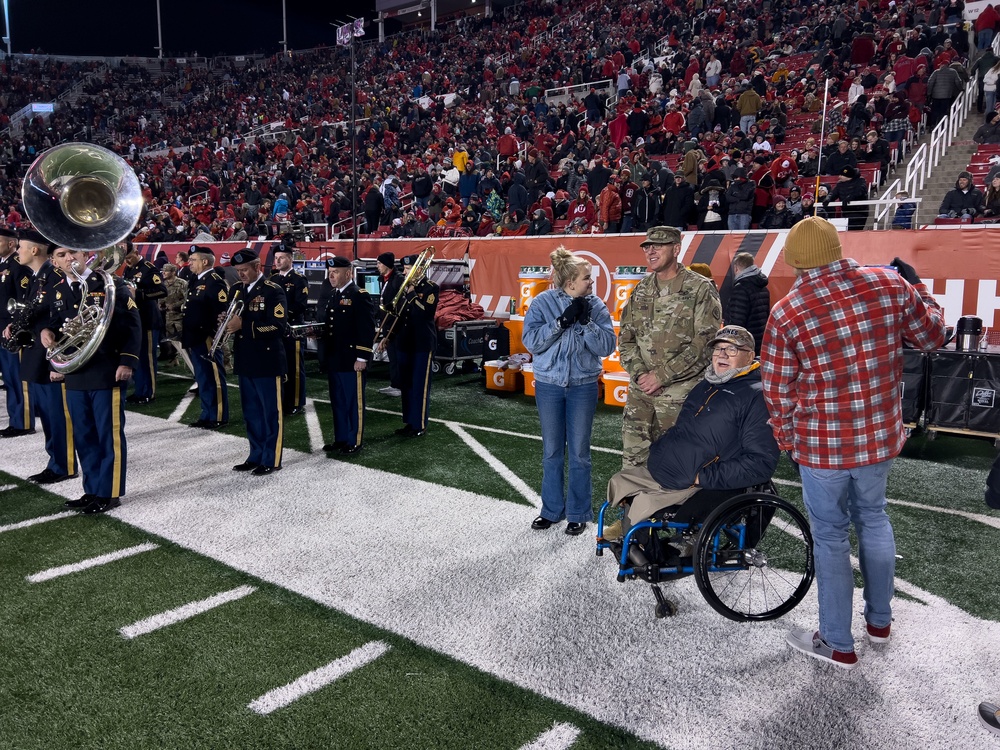 Vietnam veteran is recognized during University of Utah football game.