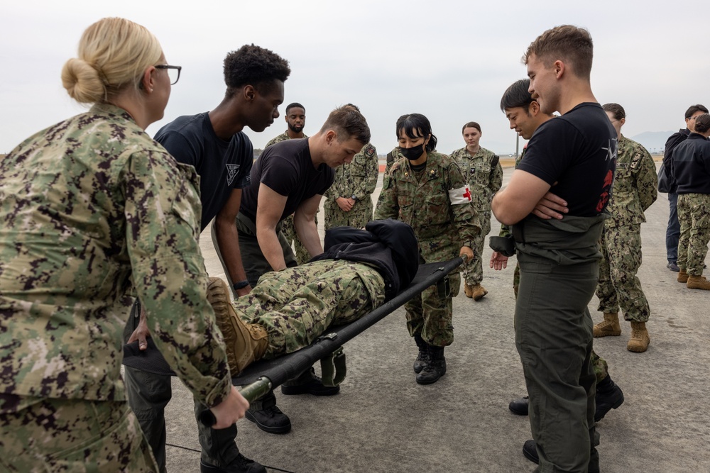Exercise Active Shield 2022: US Navy Corpsmen, Japan Ground Self-Defense Force members conduct simulated casualty evacuation