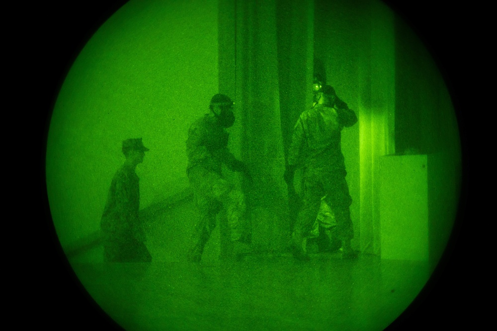 U.S. Marines and Army Soldiers conduct low light CBRN