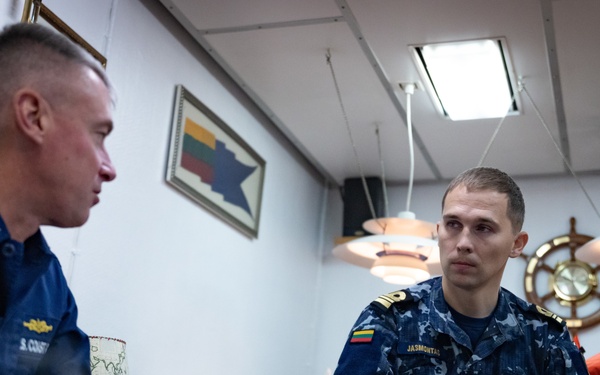 USCGC Hamilton conducts at-sea engagements with Lithuania while in the Baltic Sea.