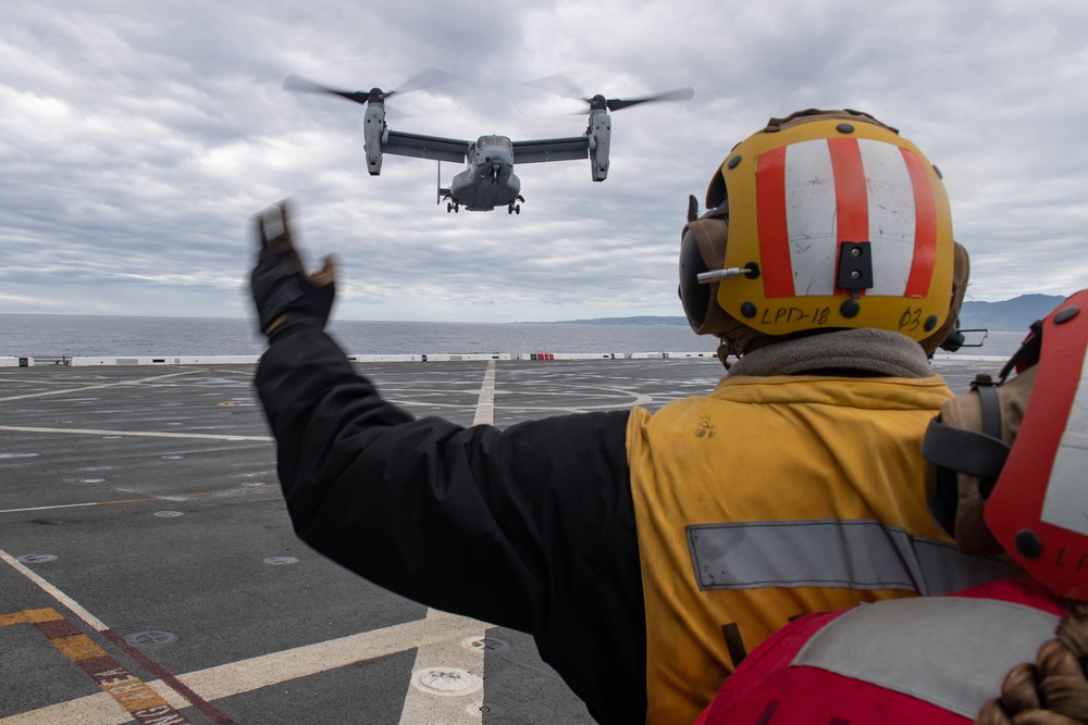 Flight Ops aboard USS New Orleans during Keen Sword 23