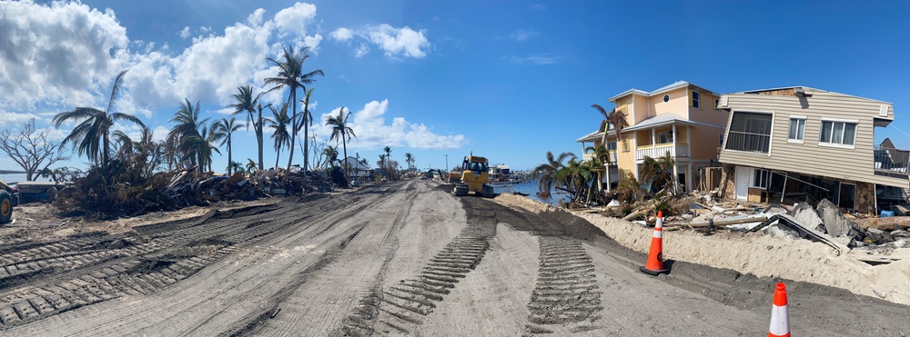 Crews Work to Repair a Roadway Connecting Pine Island