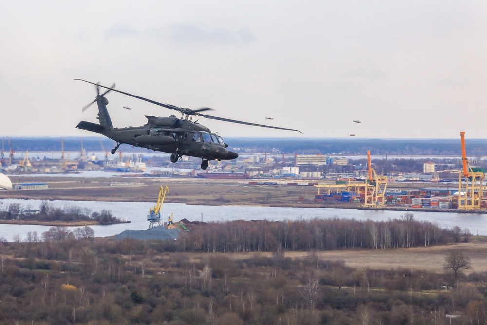 3-501st AHB Black Hawks Soar Over Latvia’s Proclamation Day Parade