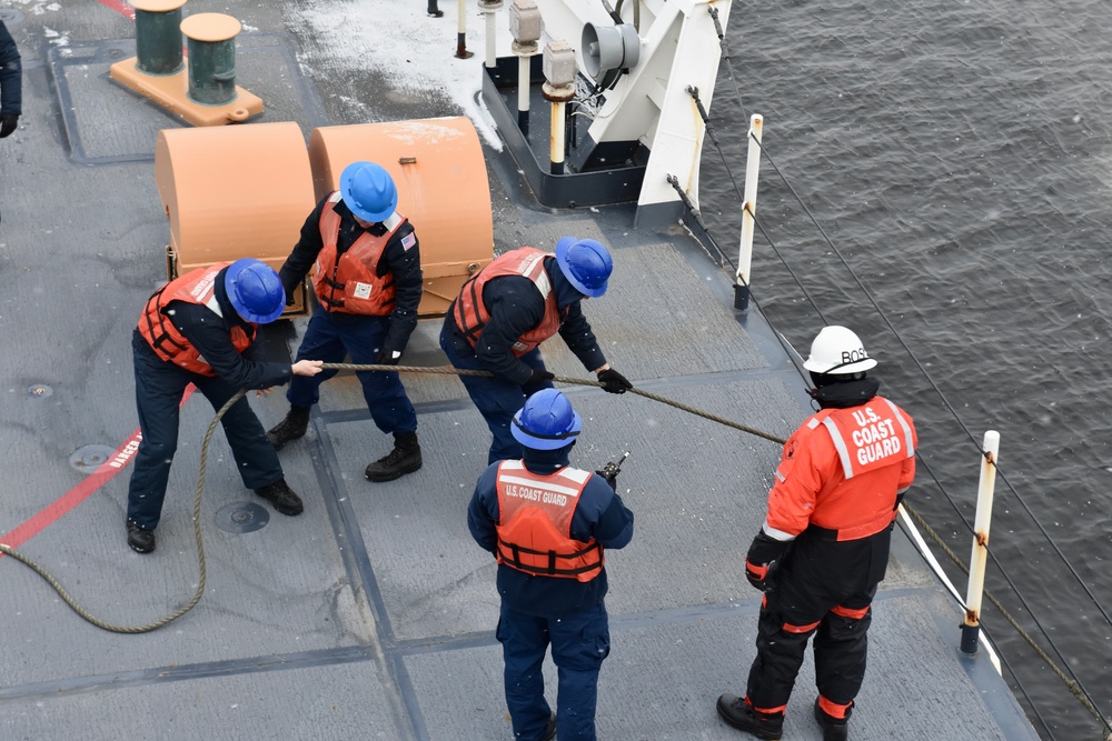 USCGC Hamilton gets underway for the Baltic Sea after four-day engagement while moored in Riga, Latvia