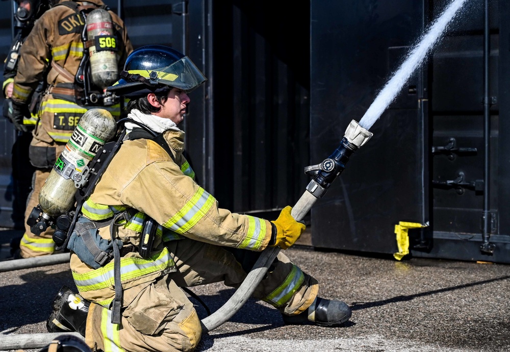 Tinker Fire and Emergency Services help train local fire academy students