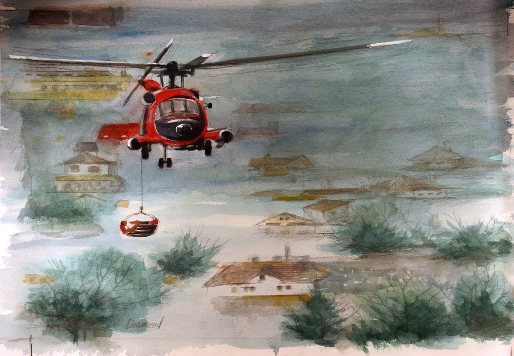 US Coast Guard Art Program 2006 Collection, Ob ID # 200607, &quot;Rescue over New Orleans,&quot; Lou Diamond (7 of 20)