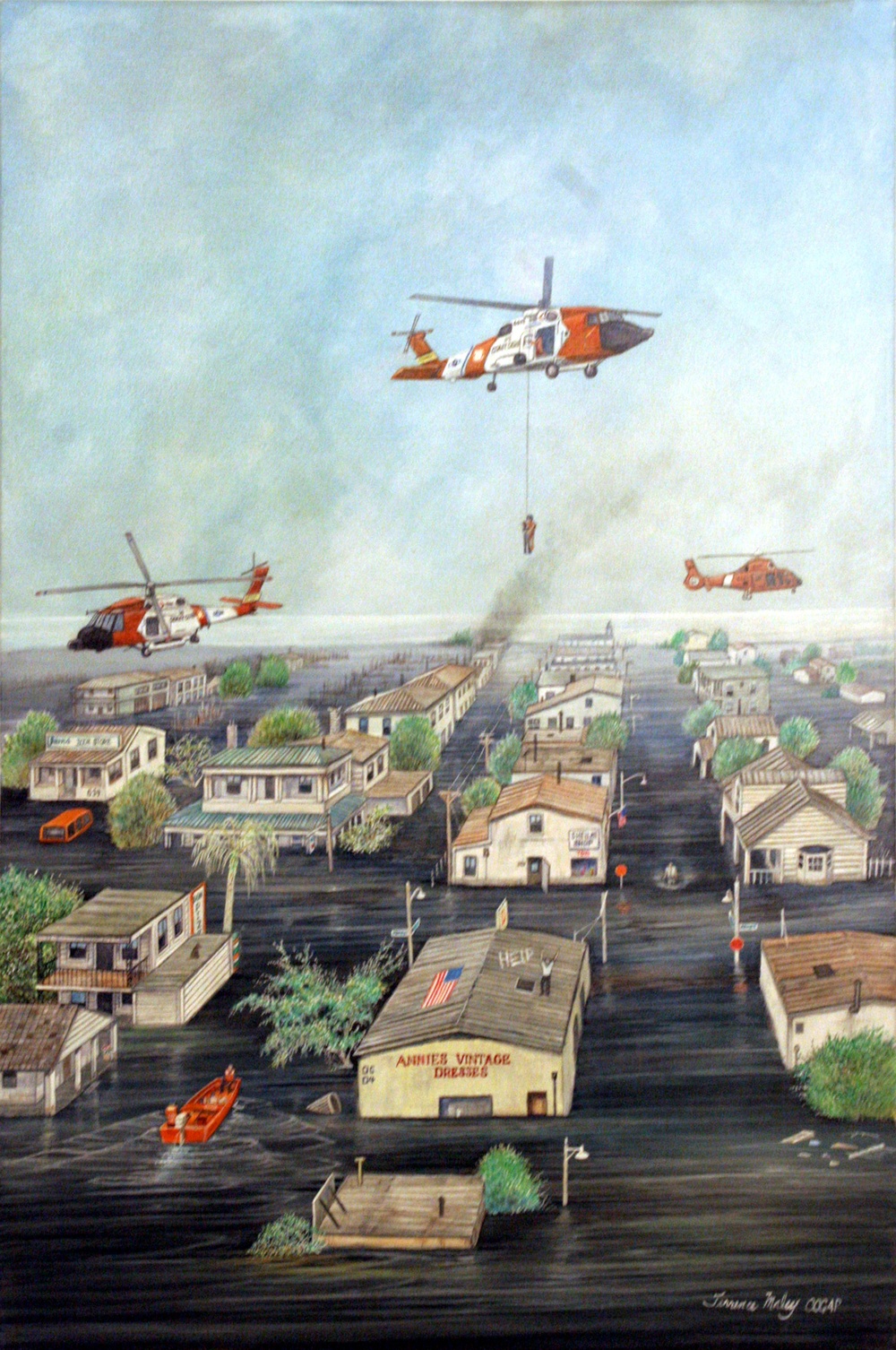 US Coast Guard Art Program 2006 Collection, Ob ID # 200613, "Coast Guard arrives to rescue flood victims," Terrence Maley (13 of 20)