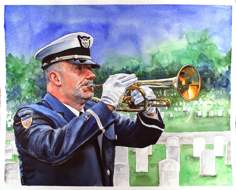 US Coast Guard Art Program 2008 Collection, Ob ID # 200803, &quot;Auxiliarist Bugler at Arlington Cemetery,&quot; Chris Demarest (3 of 25)