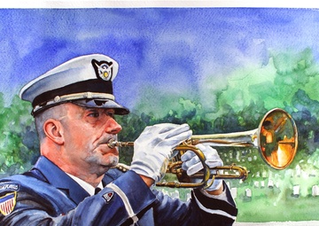 US Coast Guard Art Program 2008 Collection, Ob ID # 200803, &quot;Auxiliarist Bugler at Arlington Cemetery,&quot; Chris Demarest (3 of 25)