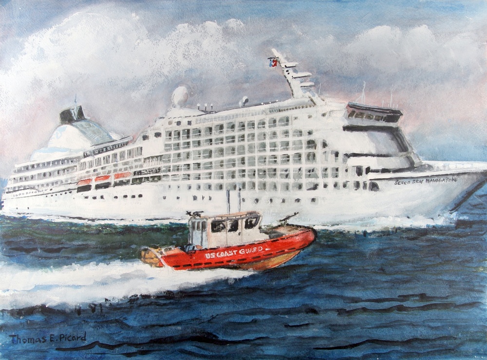 US Coast Guard Art Program 2008 Collection, Ob ID # 200818, &quot;Coast Guard protecting cruise ship,&quot; Thomas Picard (18 of 25)