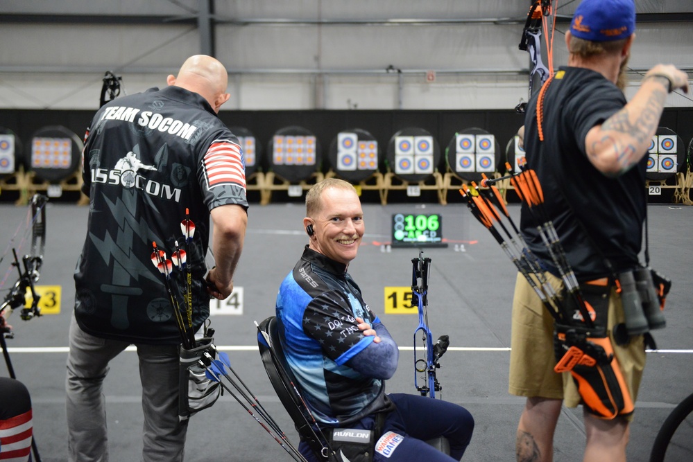 OS1 Travis Wyatt in archery competition at the 2022 Warrior Games