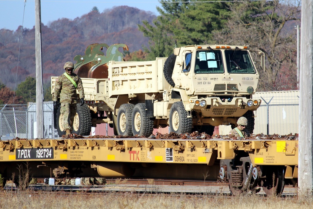 411th Engineer Company equipment deployment by rail movement at Fort McCoy