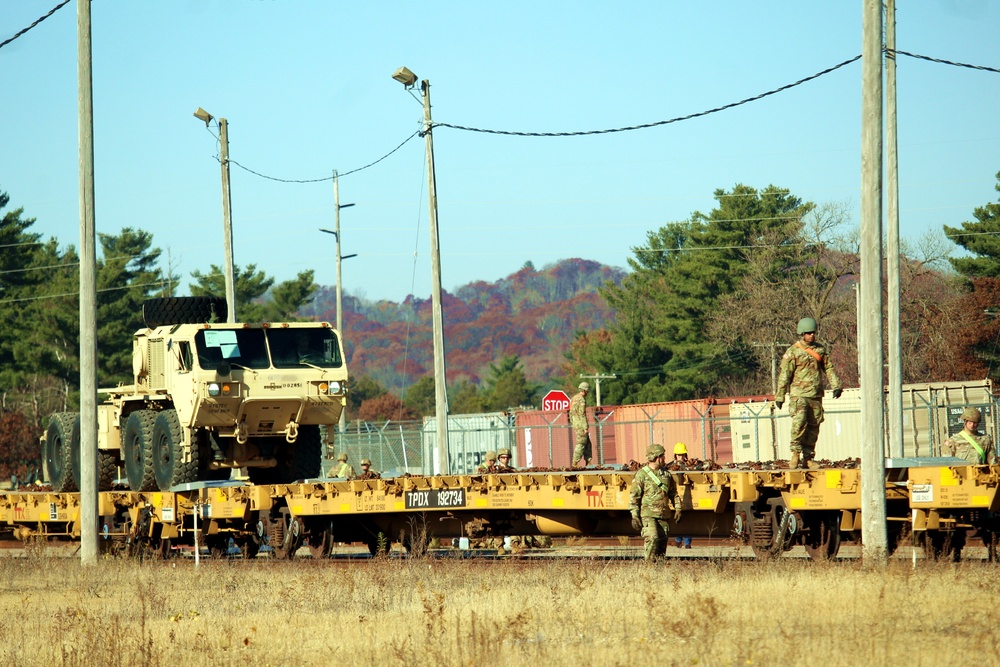 411th Engineer Company equipment deployment by rail movement at Fort McCoy
