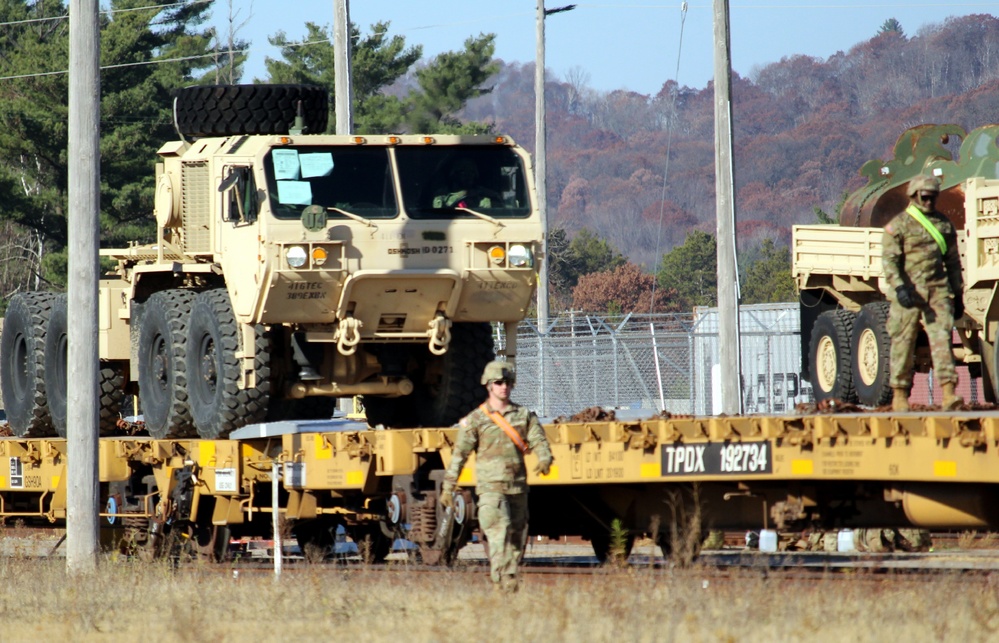 411th Engineer Company equipment deployment by rail movement at Fort McCoy