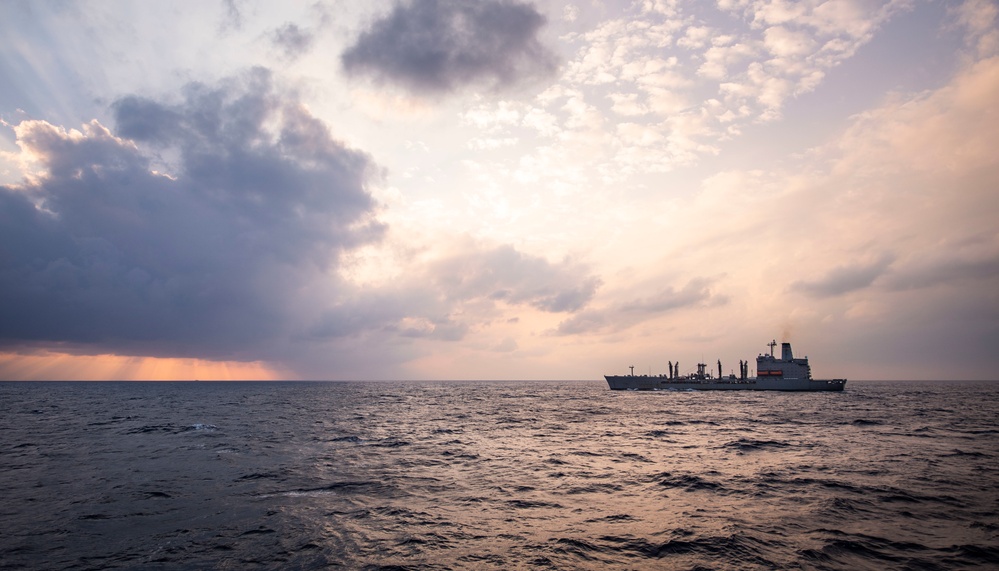 Combat Logistics Ship Resupplies Canadian Ship during Keen Sword Exercise