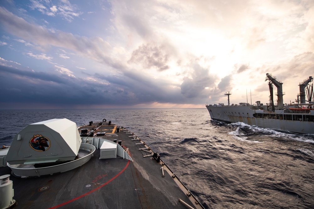 Combat Logistics Ship Resupplies Canadian Ship during Keen Sword Exercise