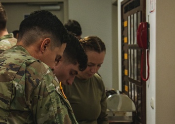 Soldiers with 41st FAB HHB BDE celebrate their new partnership with representatives from the community of Flossenbürg at Grafenwoehr, Germany