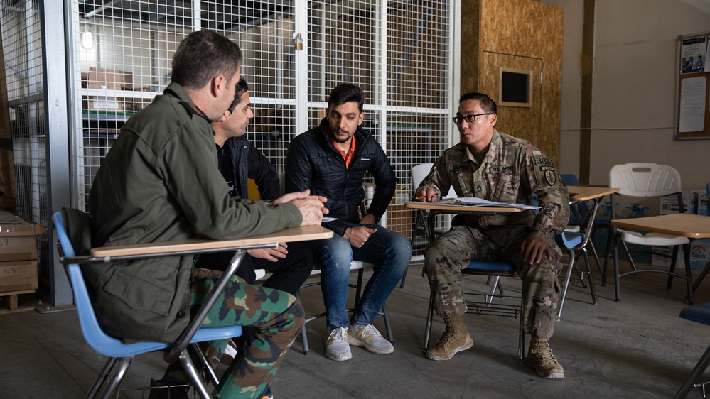 U.S. Army Security Forces Assistance Brigade - Military Advisor Group - North conduct a Key Leader Engagement with the members of Peshmerga