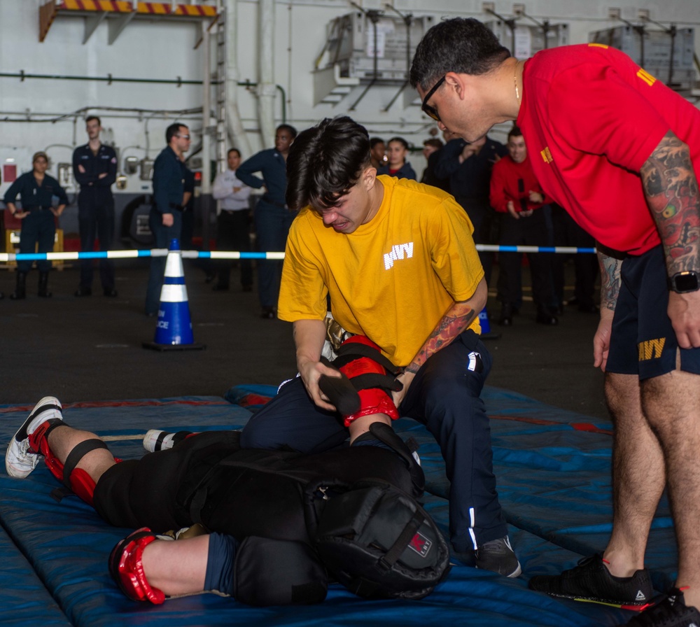 USS Ronald Reagan (CVN 76) Sailors conduct security training