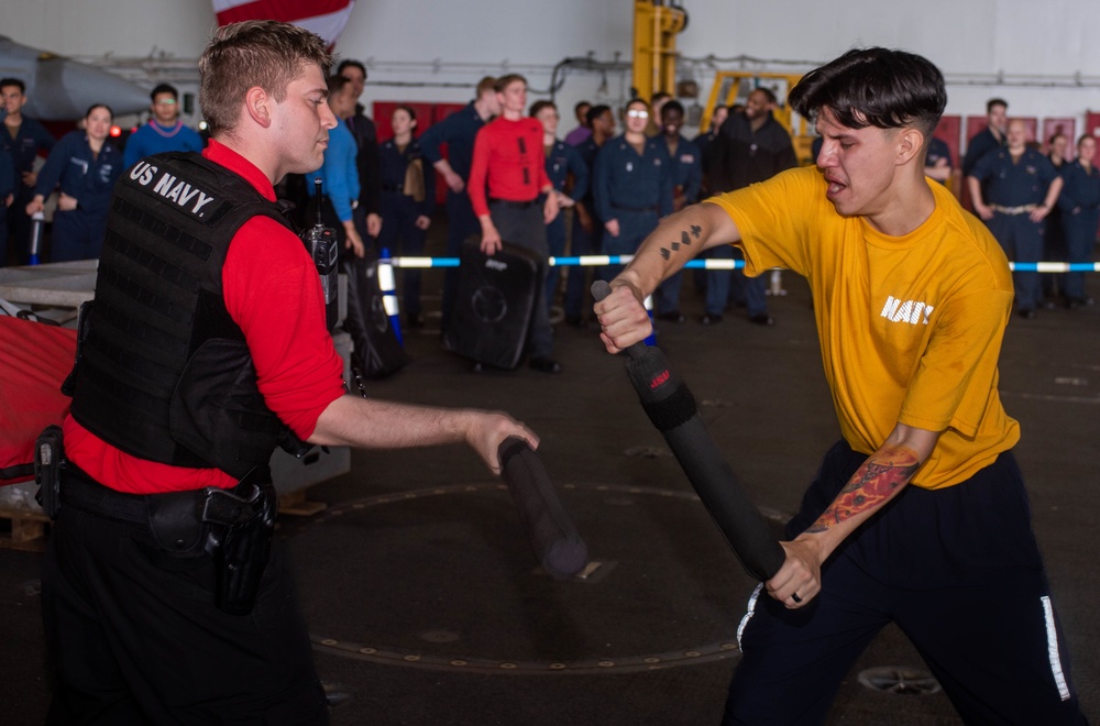 USS Ronald Reagan (CVN 76) Sailors conduct security training