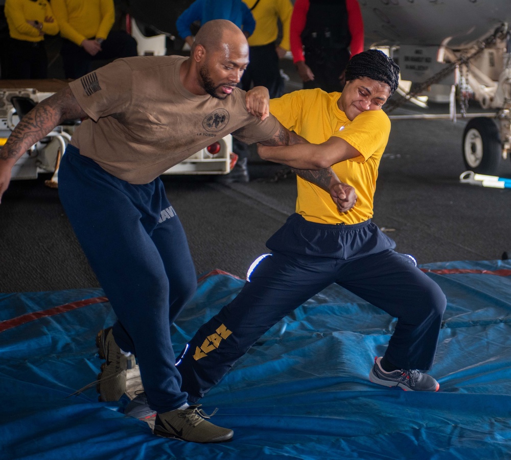 USS Ronald Reagan (CVN 76) Sailors conduct security training